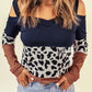 Leopard Print Color Block Cold-Shoulder Top