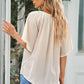 Gathered Detail Notched Neck Flutter Sleeve Top