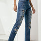 Printed Patch Distressed Boyfriend Jeans