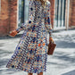 Smocked Round Neck Lantern Sleeve Midi Dress