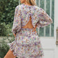 Floral Frill Trim Plunge Flounce Sleeve Dress