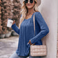 Pleated Detail Curved Hem Long Sleeve Top