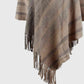 Striped Fringe Hem Hooded Poncho