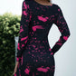 Printed Boat Neck Long Sleeve Dress
