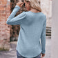 Pleated Detail Curved Hem Long Sleeve Top