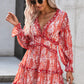 Floral Frill Trim Plunge Flounce Sleeve Dress