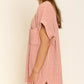 POL Rib-Knit V-Neck Slit High-Low Short Sleeve Sweater