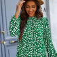 Printed Mock Neck Puff Sleeve Blouse