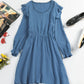 Ruffled V-Neck Flounce Sleeve Textured Dress