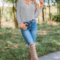 Striped Contrast Trim Quarter Snap T-Shirt
