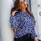 Printed Mock Neck Puff Sleeve Blouse