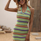 Striped Halter Neck Mini Sweater Dress
