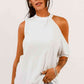 Ribbed Zip-Back Cold-Shoulder Top