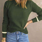 Round Neck Contrast Long Sleeve Knit Top
