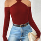 Crisscross Cold-Shoulder Knit Top