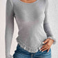 Fringe Detail Round Neck Knit Top