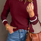 Round Neck Contrast Long Sleeve Knit Top