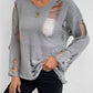Distressed Round Neck Knit Top