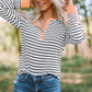 Striped Contrast Trim Quarter Snap T-Shirt