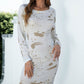 Printed Boat Neck Long Sleeve Dress