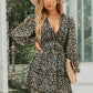 Floral Frill Trim Plunge Flounce Sleeve Dress