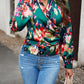Printed Surplice Neck Long Sleeve Blouse