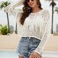 Fringe Trim Openwork Long Sleeve Cover-Up