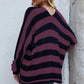Striped Dolman Sleeve Open Front Cardigan