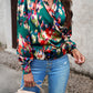 Printed Surplice Neck Long Sleeve Blouse