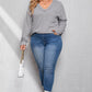 Plus Size Waffle-Knit V-Neck Dropped Shoulder T-Shirt