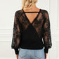 Ribbed Trim Lace Lantern Sleeve Knit Top