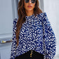 Printed Mock Neck Puff Sleeve Blouse
