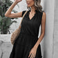 Tie Neck Frill Trim Sleeveless Mini Dress