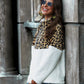 Leopard Color Block Half-Zip Collar Teddy Sweatshirt