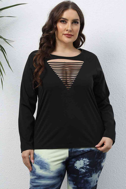 Plus Size Cutout Front Long Sleeve T-Shirt