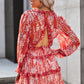 Floral Frill Trim Plunge Flounce Sleeve Dress