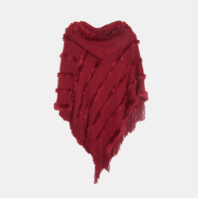 Fringe Trim Hooded Shawl