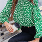 Printed Mock Neck Puff Sleeve Blouse