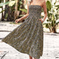 Floral Strapless Slit Midi Dress with Pockets