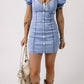 Buttoned Short Puff Sleeve Denim Bodycon Dress