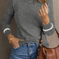 Round Neck Contrast Long Sleeve Knit Top