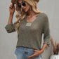 Notched Side Slit Drop Shoulder Sweater