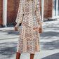 Smocked Round Neck Lantern Sleeve Midi Dress