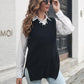 Frayed Hem Slit Sweater Vest