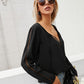 Tie Neck Long Sleeve Semi-Sheer Blouse
