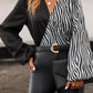 Animal Print Color Block Balloon Sleeve Blouse
