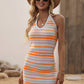 Striped Halter Neck Mini Sweater Dress