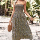 Floral Strapless Slit Midi Dress with Pockets