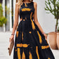 Printed Round Neck Slit Sleeveless Dress