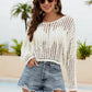 Fringe Trim Openwork Long Sleeve Cover-Up